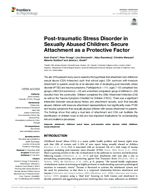 (PDF) Post-traumatic Stress Disorder in Sexually Abused Children ...
