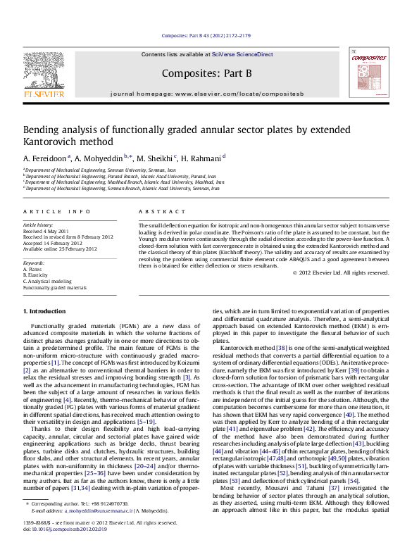 (PDF) Bending analysis of functionally graded annular sector plates by ...