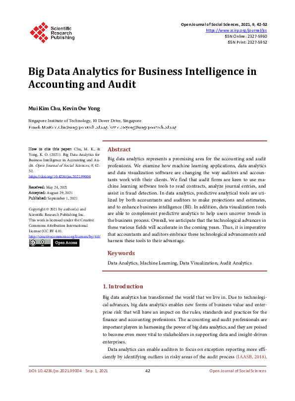 (PDF) Big Data Analytics for Business Intelligence in Accounting and Audit