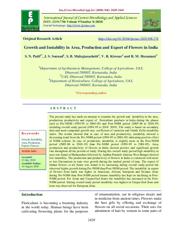 (PDF) Growth and Instability in Area, Production and Export of Flowers ...