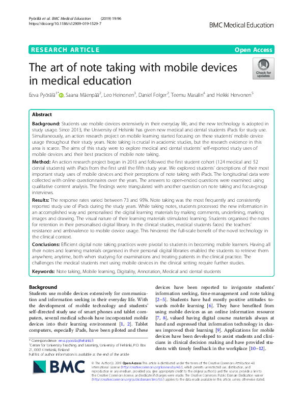 (PDF) The art of note taking with mobile devices in medical education