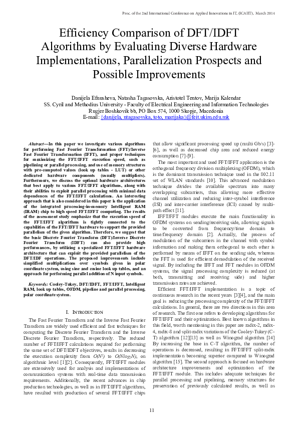 (PDF) Efficiency Comparison of DFT/IDFT Algorithms by Evaluating ...