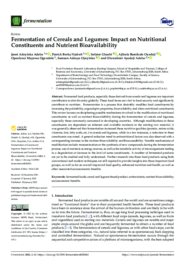 (PDF) Fermentation of Cereals and Legumes: Impact on Nutritional ...