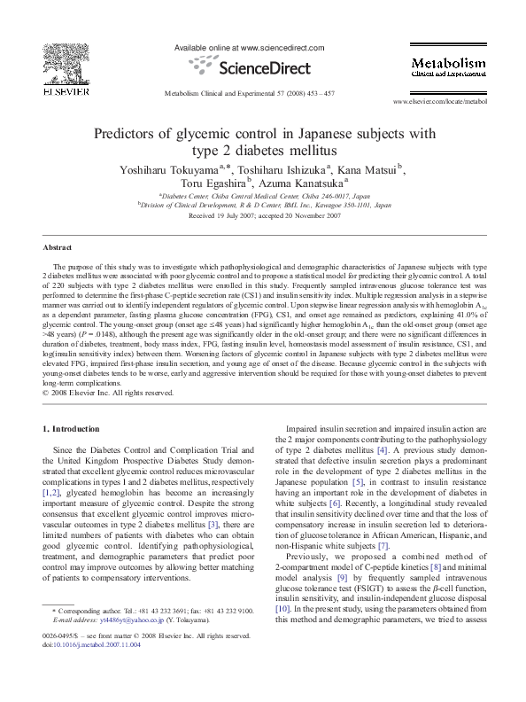 (PDF) Predictors of glycemic control in Japanese subjects with type 2 ...