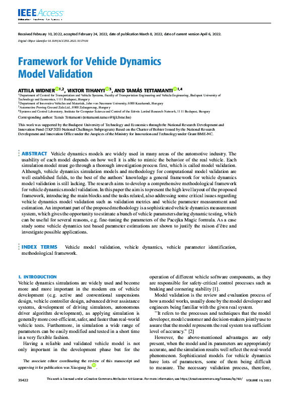 (PDF) Framework for Vehicle Dynamics Model Validation