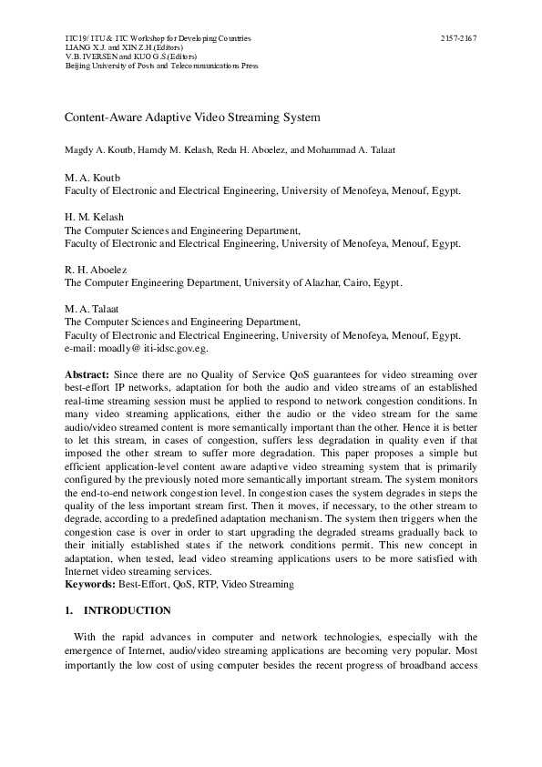 (PDF) Content-Aware Adaptive Video Streaming System