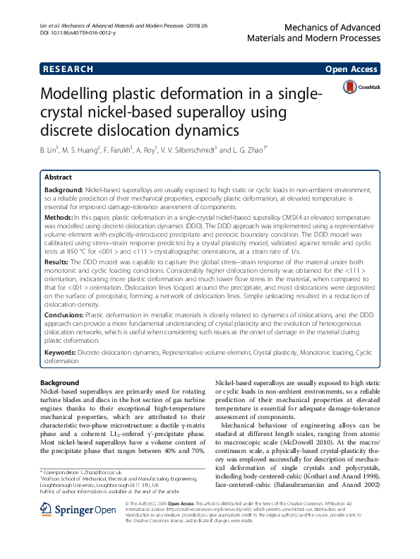 (PDF) Modelling plastic deformation in a single-crystal nickel-based ...