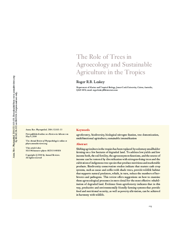 (PDF) The role of trees in agroecology and sustainable agriculture in ...