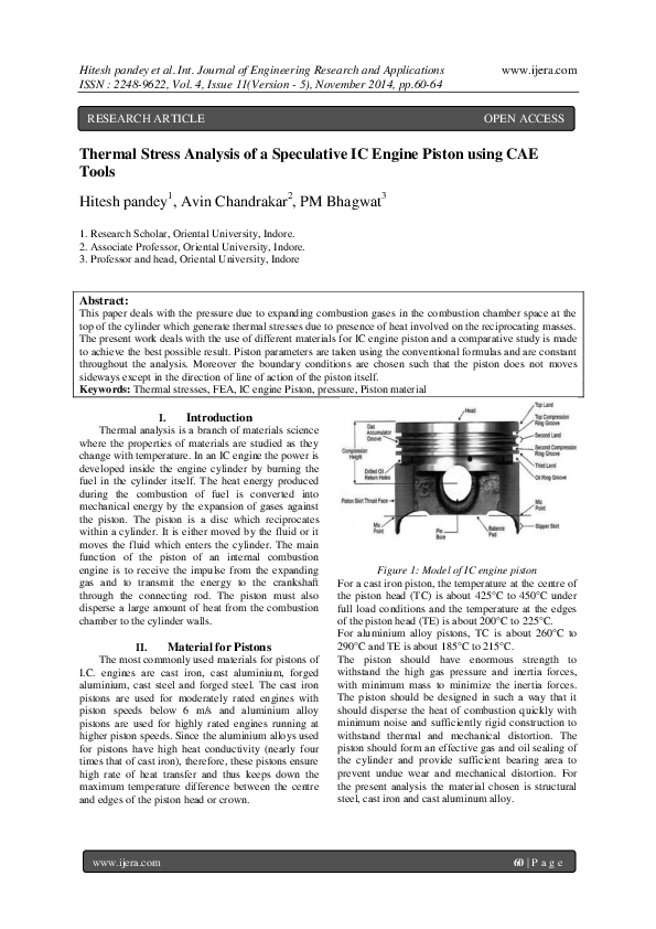 (PDF) Thermal Stress Analysis of a Speculative IC Engine Piston using ...