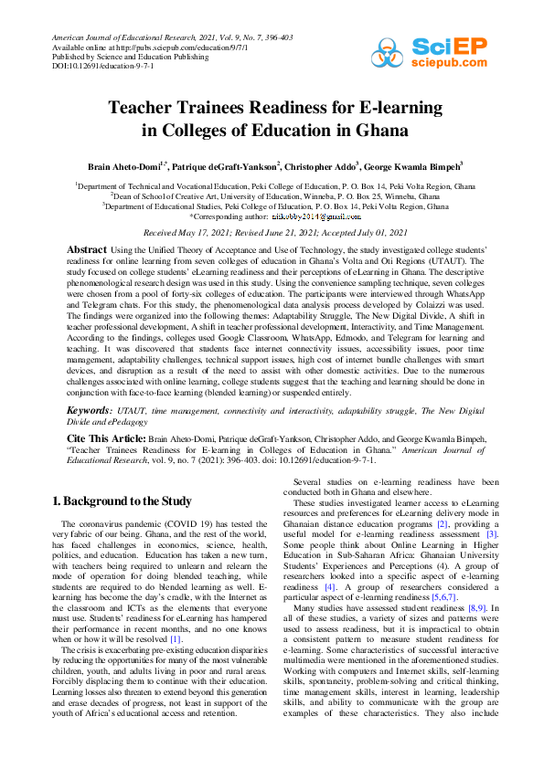 (PDF) Teacher Trainees Readiness for E-learning in Colleges of ...