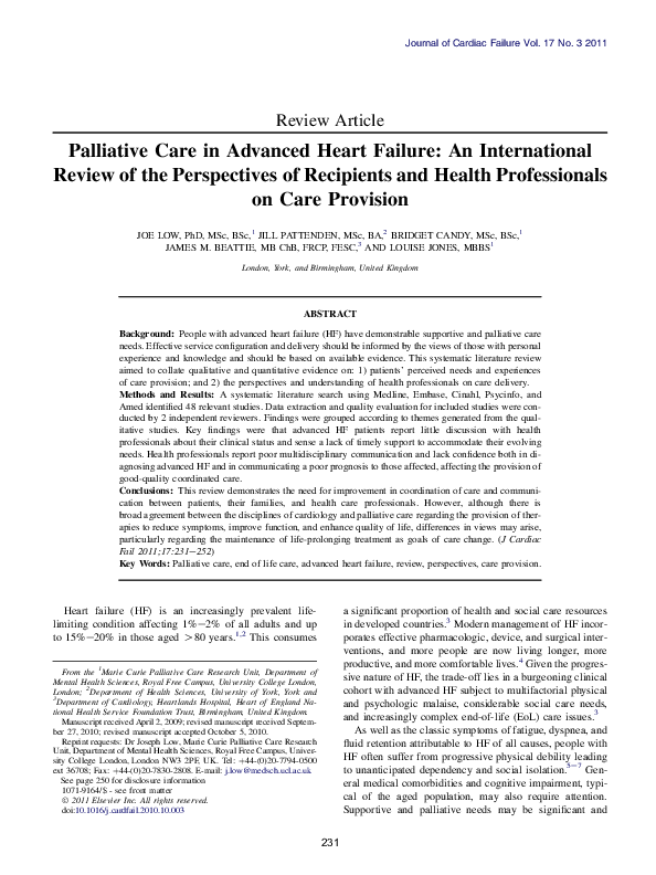 (PDF) Palliative Care in Advanced Heart Failure: An International ...