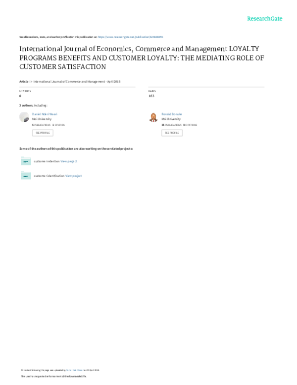 (PDF) Loyalty programs benefits and customer loyalty: The mediating ...