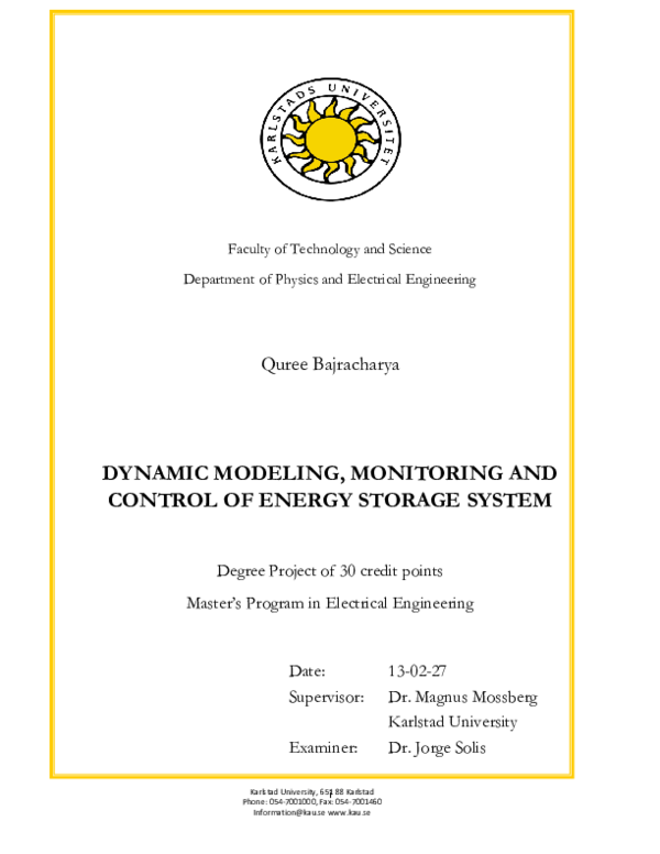 (PDF) Dynamic Modeling, Monitoring and Control of Energy Storage System