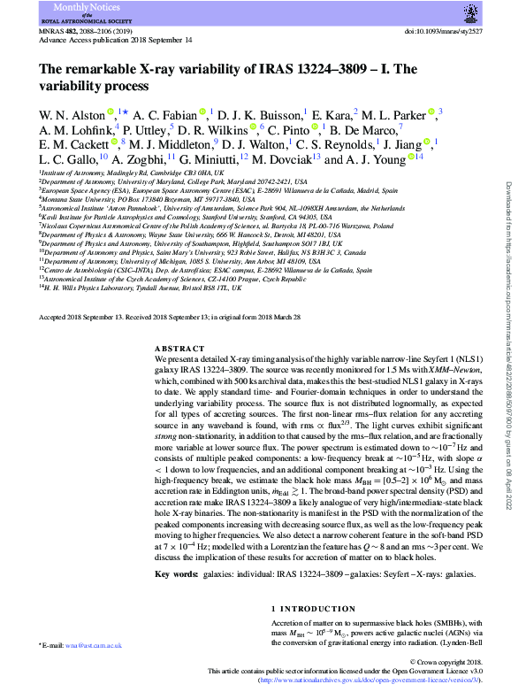 (PDF) The remarkable Xray variability of IRAS 132243809 I. The variability process Ciro