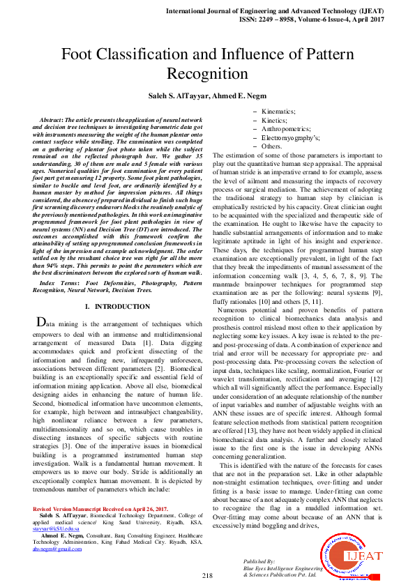 (PDF) Foot Classification and Influence of Pattern Recognition