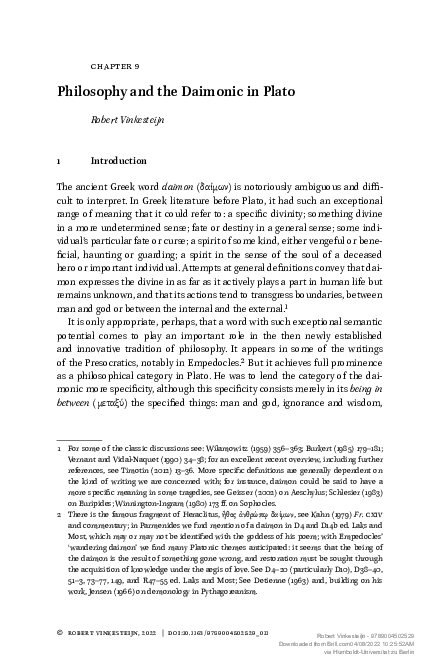 (PDF) Philosophy and the Daimonic in Plato