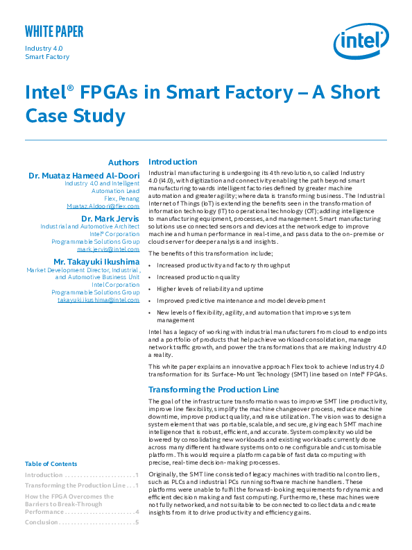 (PDF) Intel ® FPGAs in Smart Factory – A Short Case Study Industry 4