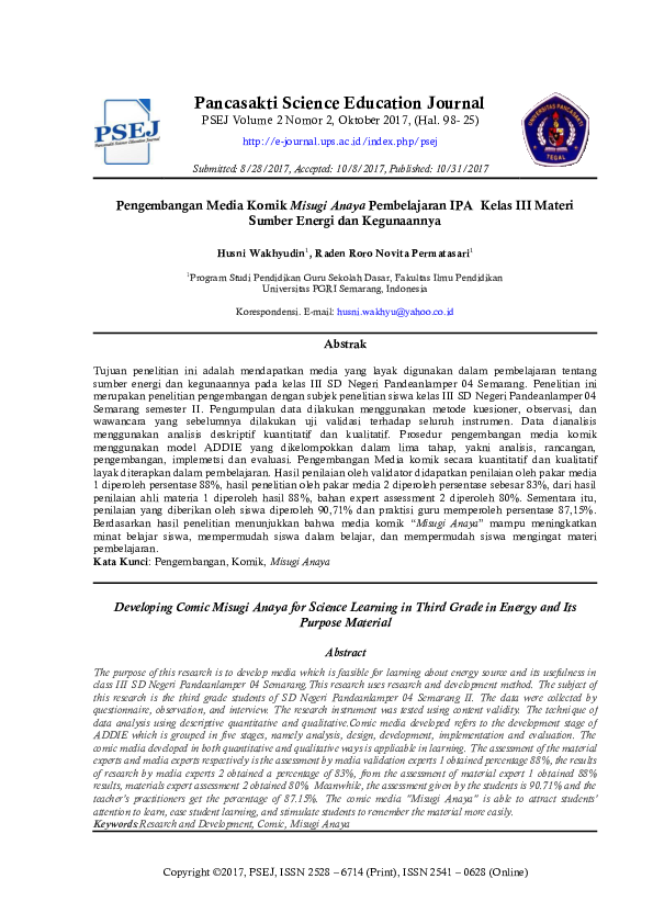 (PDF) Pengembangan Media Komik Misugi Anaya Pembelajaran IPA Kelas III