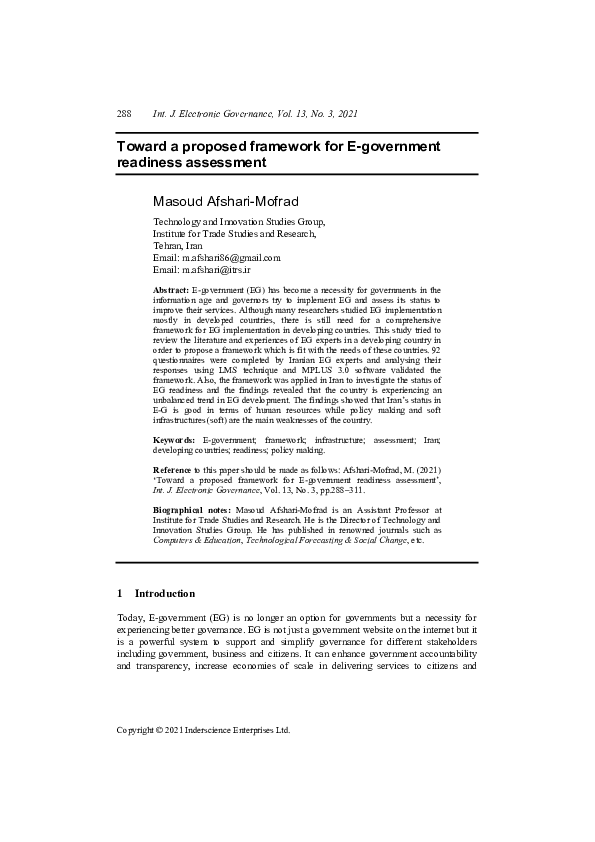 (PDF) Toward a proposed framework for E-government readiness assessment