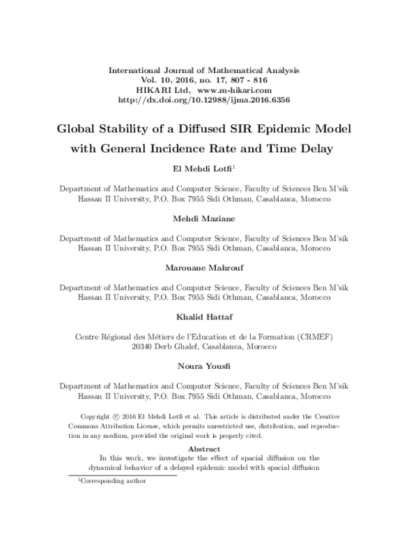 (PDF) Global stability of a diffused SIR epidemic model with general ...