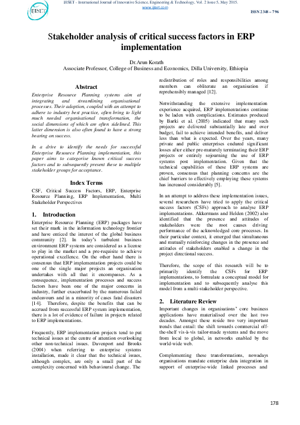 (PDF) Stakeholder analysis of critical success factors in ERP ...