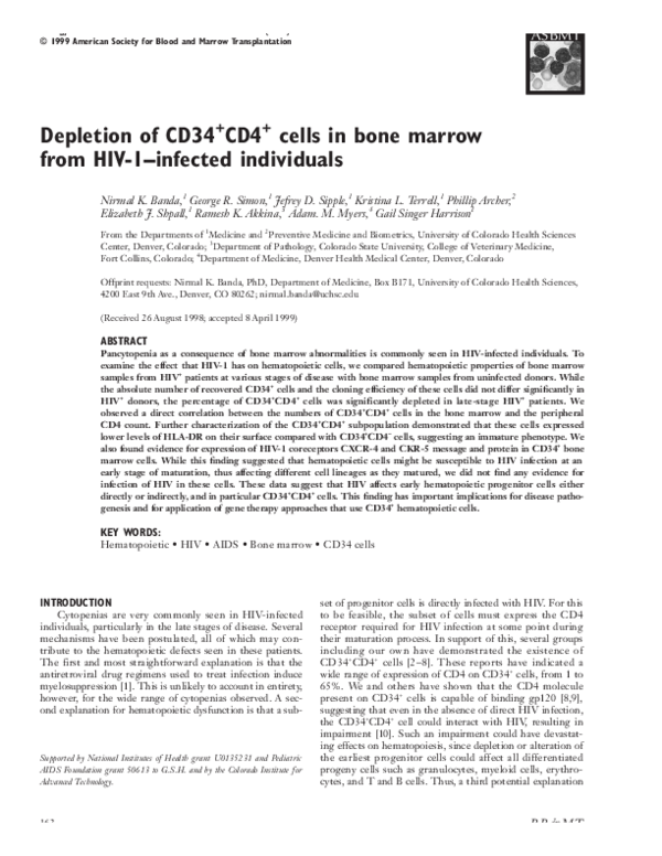 (PDF) Depletion of CD34+ CD4+ cells in bone marrow from HIV-1-infected ...