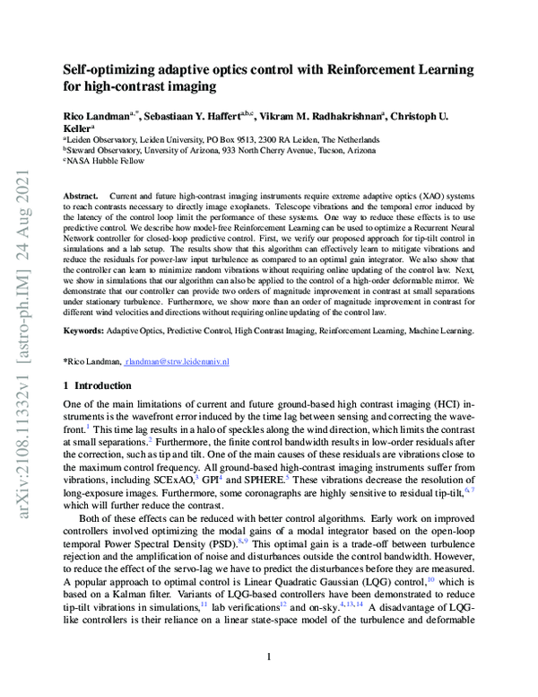 (PDF) Self-optimizing adaptive optics control with reinforcement learning