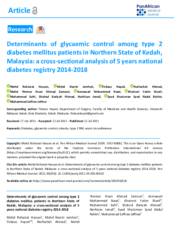 (PDF) Determinants of glycaemic control among type 2 diabetes mellitus ...