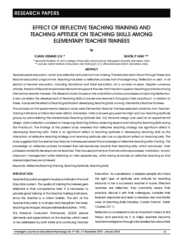 (PDF) Effect of Reflective Teaching Training and Teaching Aptitude on ...