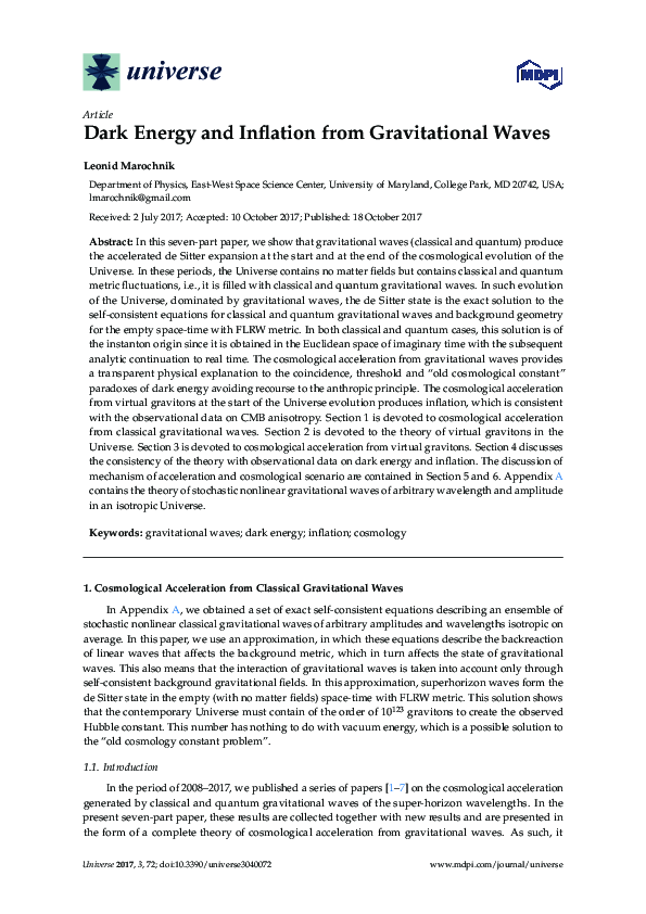 (PDF) Dark Energy and Inflation from Gravitational Waves