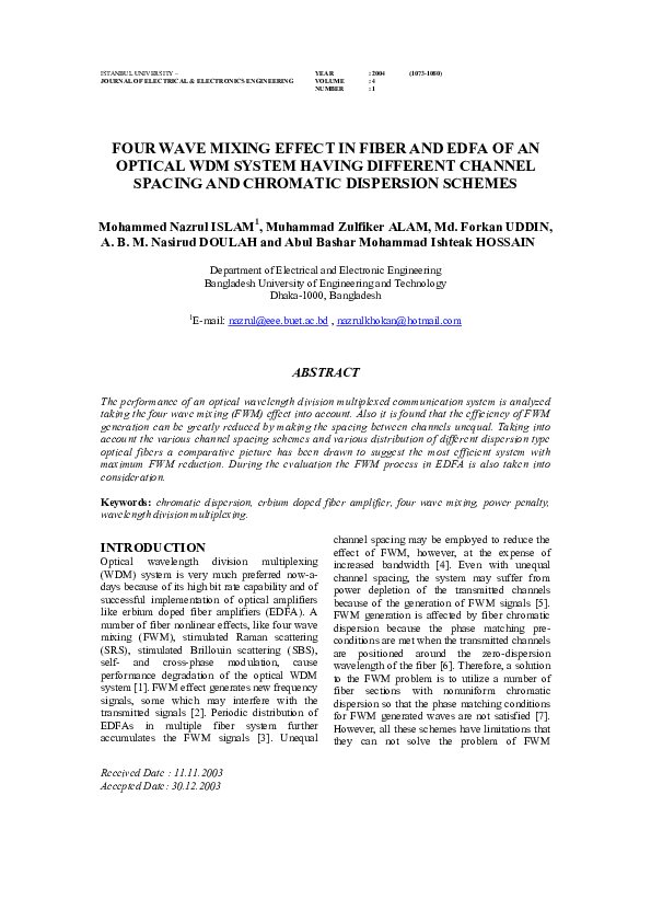 (PDF) Four wave mixing effect in fiber and EDFA of an optical WDM ...