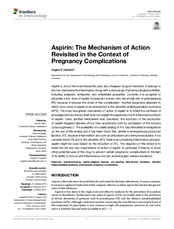 (PDF) Aspirin The mechanism of action revisited in the context of