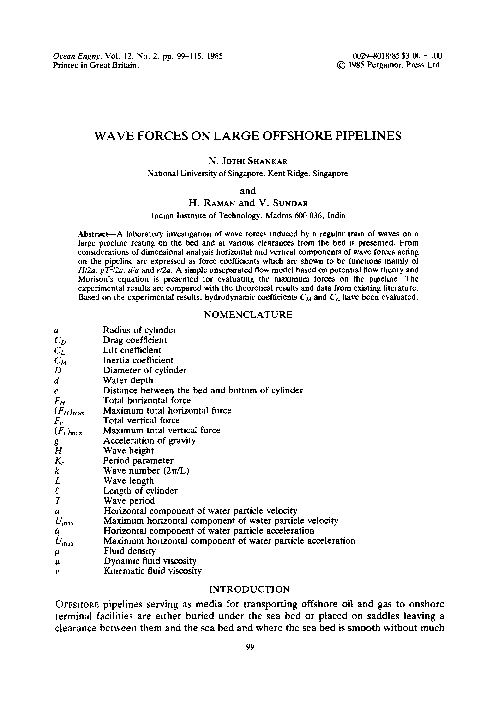 (PDF) Wave forces on large offshore pipelines