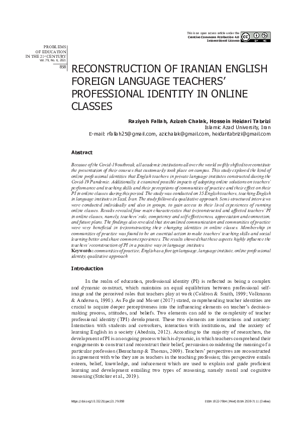 (PDF) Reconstruction of Iranian English Foreign Language Teachers ...
