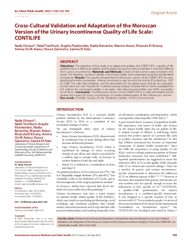 (PDF) CrossCultural Validation and Adaptation of the Moroccan Version