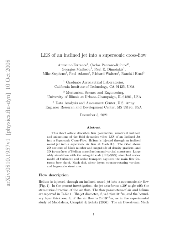 (PDF) LES of an inclined jet into a supersonic cross-flow
