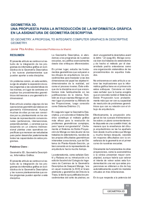 (PDF) 3D geometry. A proposal to integrate computer graphics in ...