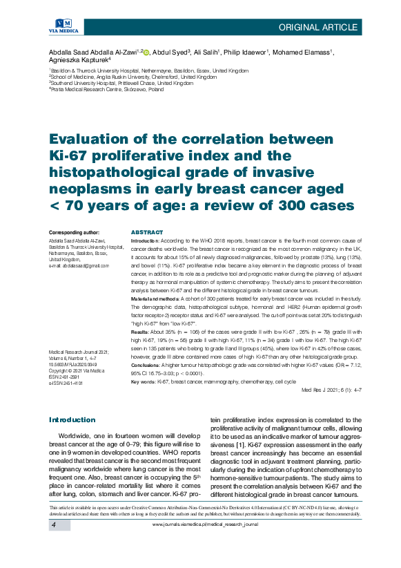 (PDF) Ki-67 and the histopathological grade of breast cancer