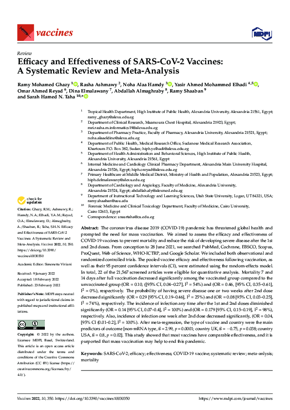 (PDF) Efficacy and Effectiveness of SARS-CoV-2 Vaccines: A Systematic ...