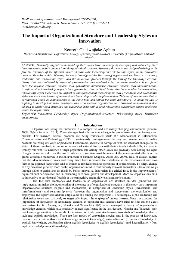 (PDF) The Impact of Organizational Structure and Leadership Styles on ...