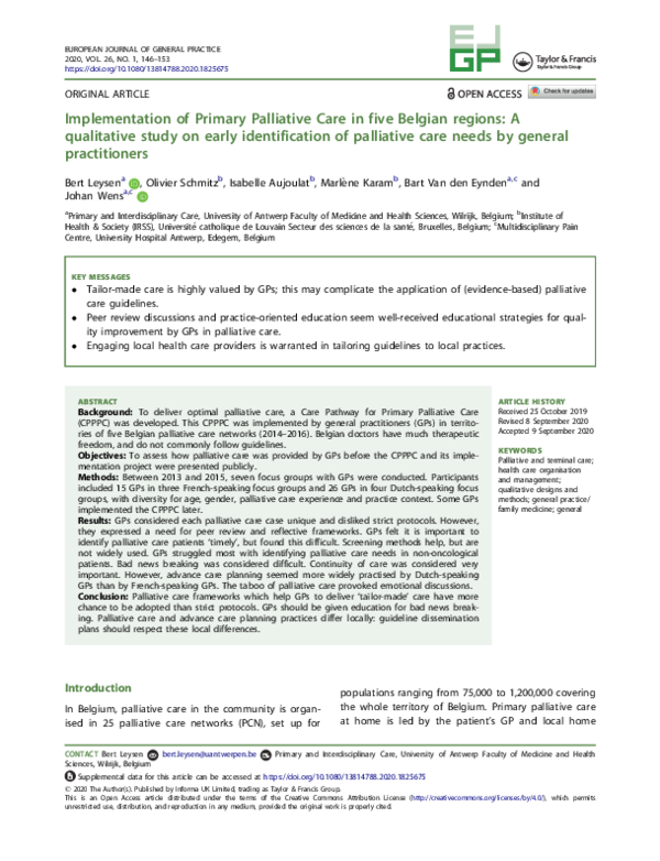 (PDF) Implementation of Primary Palliative Care in five Belgian regions ...