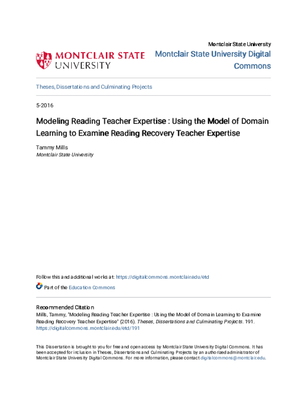 (PDF) Modeling Reading Teacher Expertise : Using the Model of Domain ...