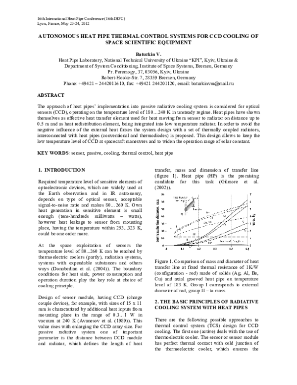 (PDF) Autonomous Heat Pipe Thermal Control Systems for CCD Cooling of ...
