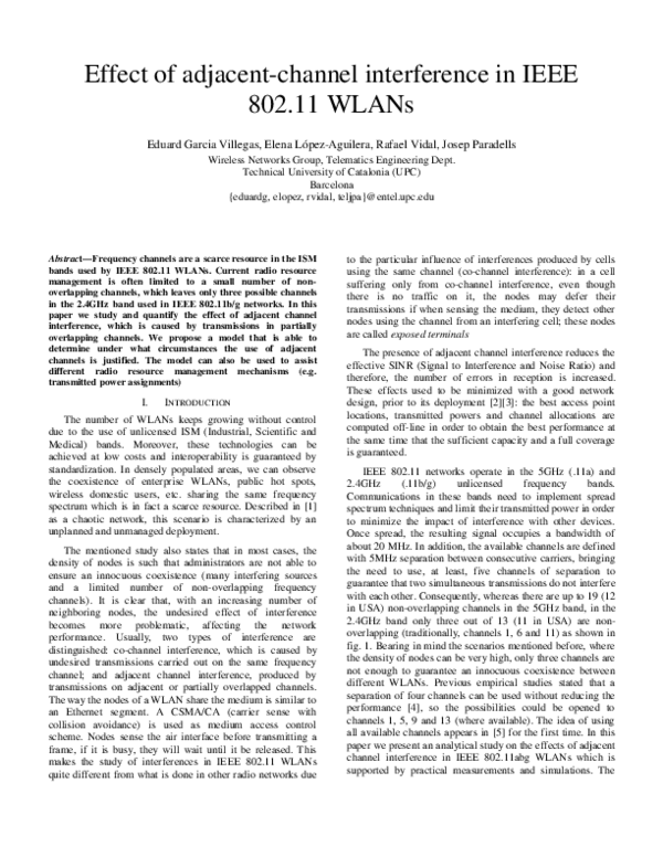 (PDF) Effect of adjacent-channel interference in IEEE 802.11 WLANs