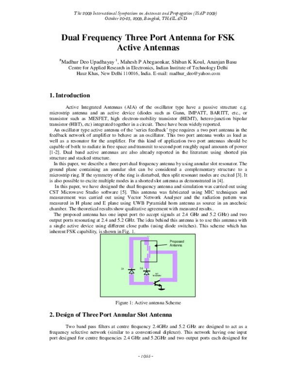 (PDF) Dual Frequency Three Port Antenna for FSK Active Antennas