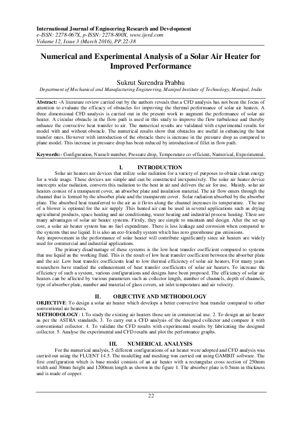 (PDF) Numerical and Experimental Analysis of a Solar Air Heater for ...