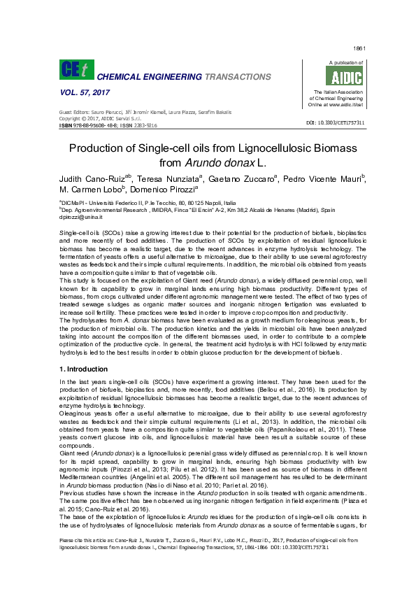(PDF) Production of Single-Cell Oils from Lignocellulosic Biomass from ...