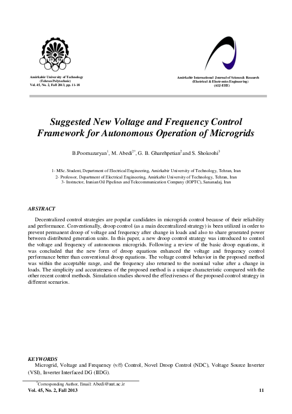 (PDF) Suggested New Voltage and Frequency Control Framework for ...
