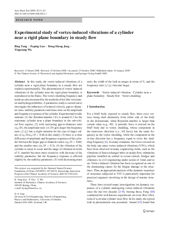 (PDF) Experimental study of vortex-induced vibrations of a cylinder ...