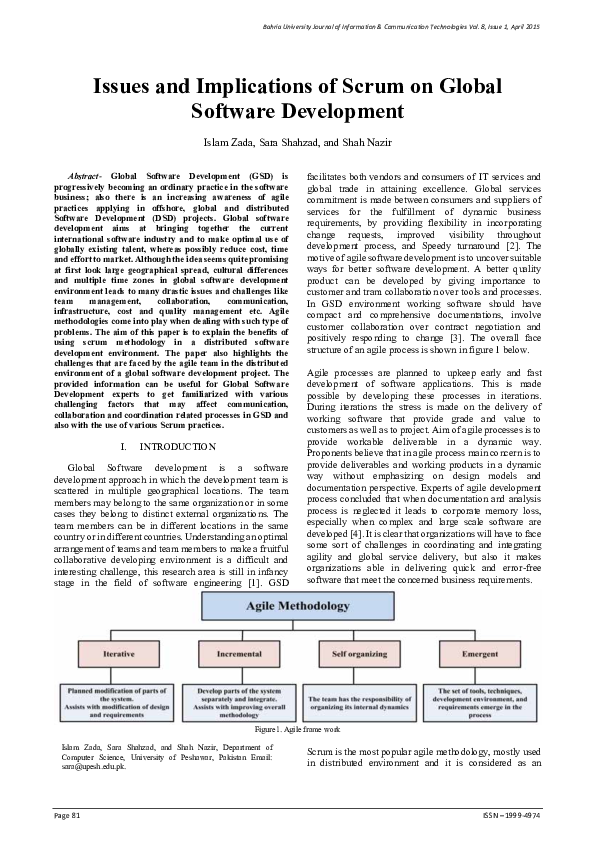 (PDF) Issues and implication of scrum on global software development